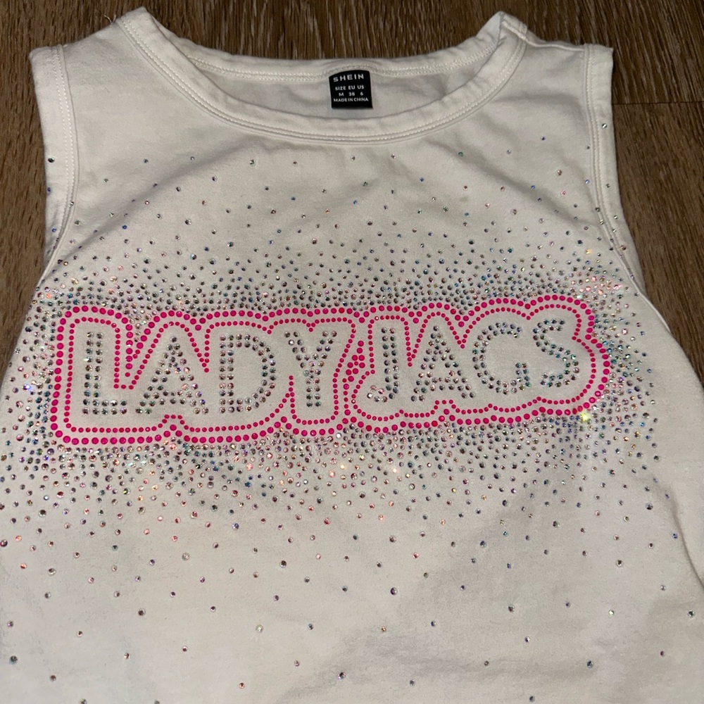 lady jags White and Pink Tank Top